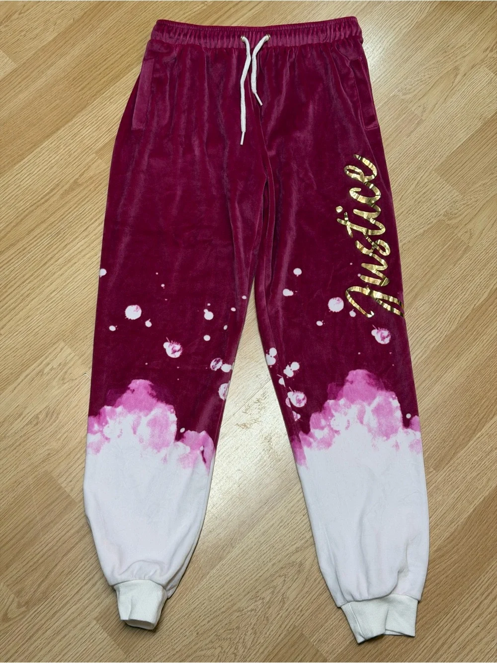 Justice Girls XL 16/18 Raspberry Velour Joggers Gold Logo Ombre Tie Dye Pants